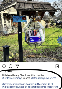 photo of little free library on instagram where hashtags are circled